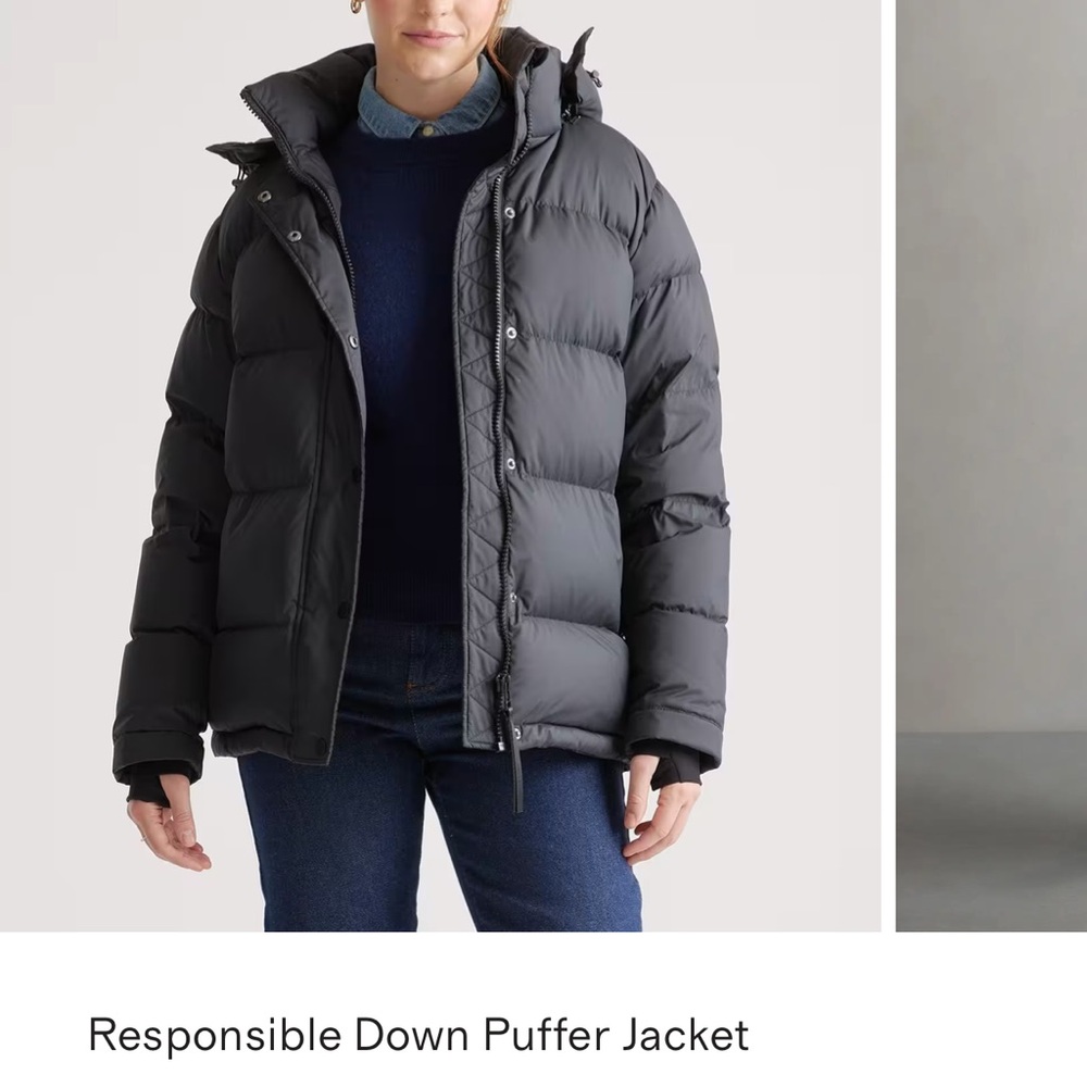 Quince Black Down Puffer Jacket with Hood size M